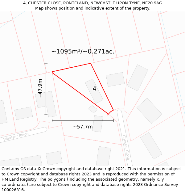 4, CHESTER CLOSE, PONTELAND, NEWCASTLE UPON TYNE, NE20 9AG: Plot and title map