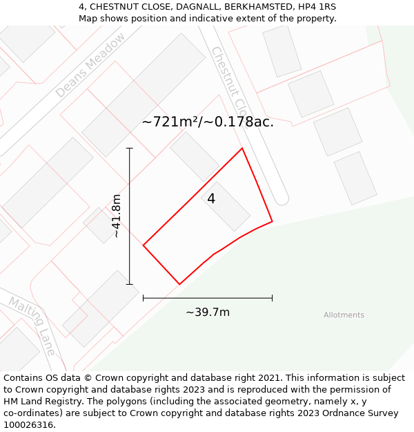 4, CHESTNUT CLOSE, DAGNALL, BERKHAMSTED, HP4 1RS: Plot and title map