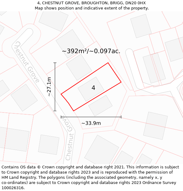 4, CHESTNUT GROVE, BROUGHTON, BRIGG, DN20 0HX: Plot and title map