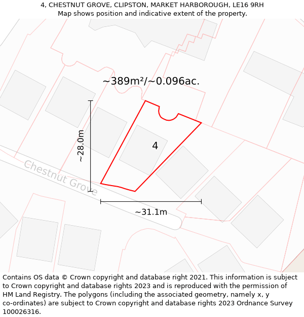 4, CHESTNUT GROVE, CLIPSTON, MARKET HARBOROUGH, LE16 9RH: Plot and title map