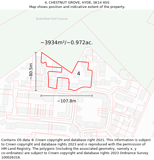 4, CHESTNUT GROVE, HYDE, SK14 4GS: Plot and title map