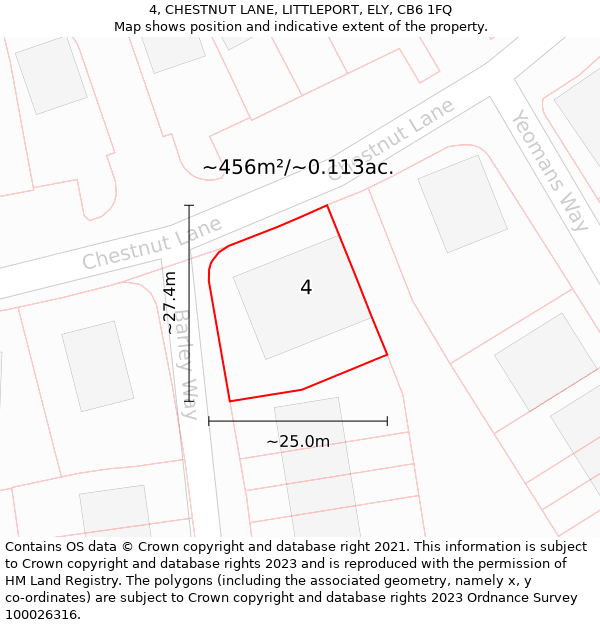 4, CHESTNUT LANE, LITTLEPORT, ELY, CB6 1FQ: Plot and title map