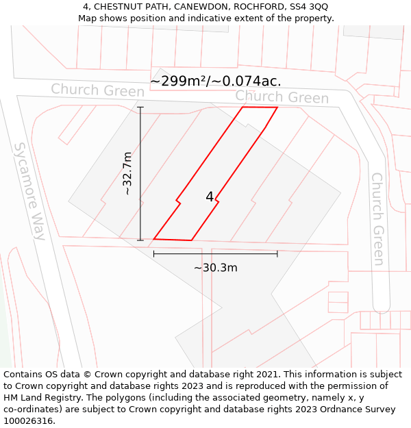 4, CHESTNUT PATH, CANEWDON, ROCHFORD, SS4 3QQ: Plot and title map