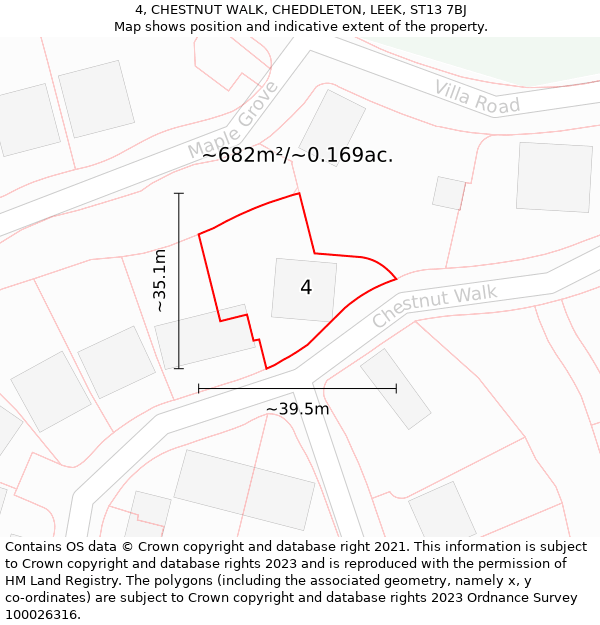 4, CHESTNUT WALK, CHEDDLETON, LEEK, ST13 7BJ: Plot and title map