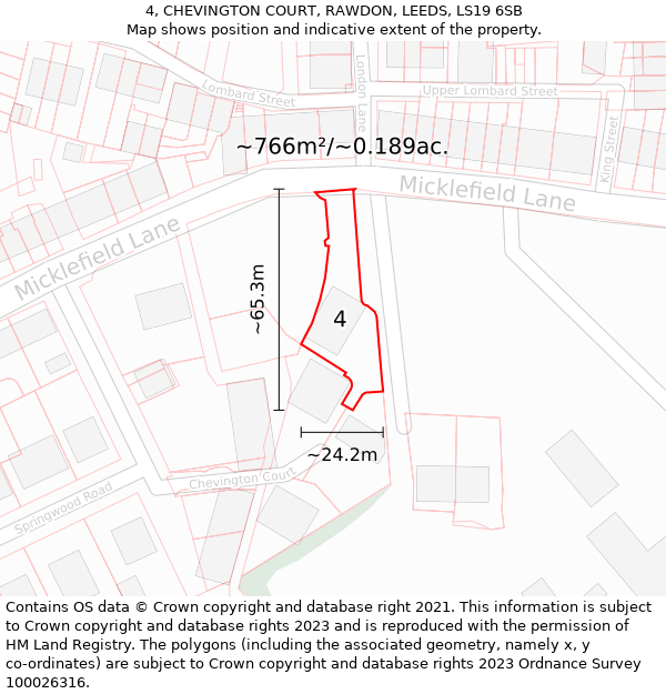 4, CHEVINGTON COURT, RAWDON, LEEDS, LS19 6SB: Plot and title map