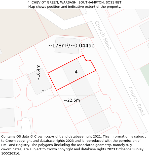 4, CHEVIOT GREEN, WARSASH, SOUTHAMPTON, SO31 9BT: Plot and title map