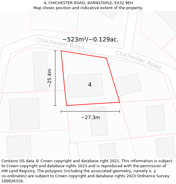4, CHICHESTER ROAD, BARNSTAPLE, EX32 9EH: Plot and title map