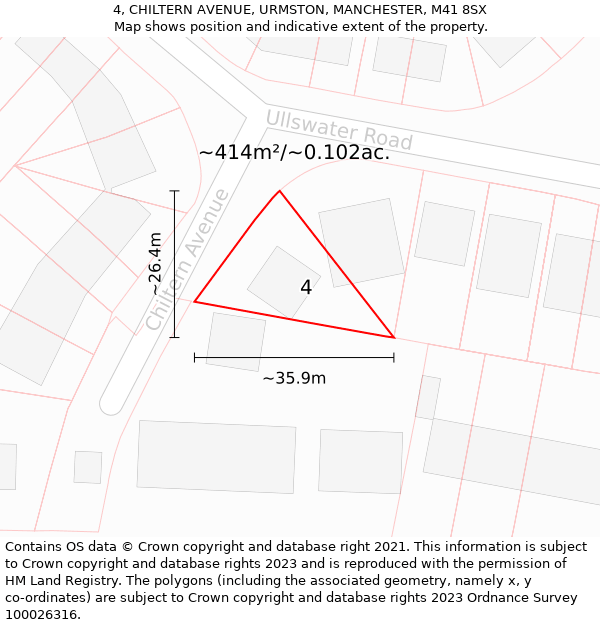 4, CHILTERN AVENUE, URMSTON, MANCHESTER, M41 8SX: Plot and title map