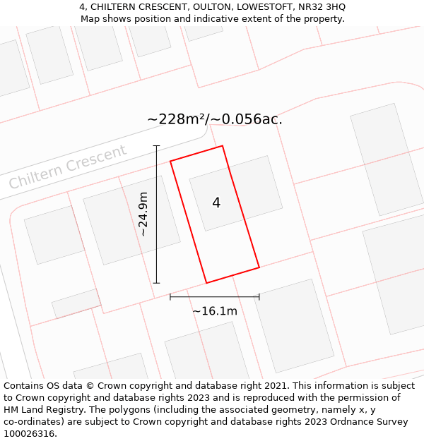 4, CHILTERN CRESCENT, OULTON, LOWESTOFT, NR32 3HQ: Plot and title map