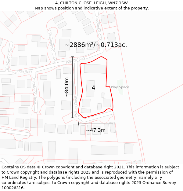 4, CHILTON CLOSE, LEIGH, WN7 1SW: Plot and title map