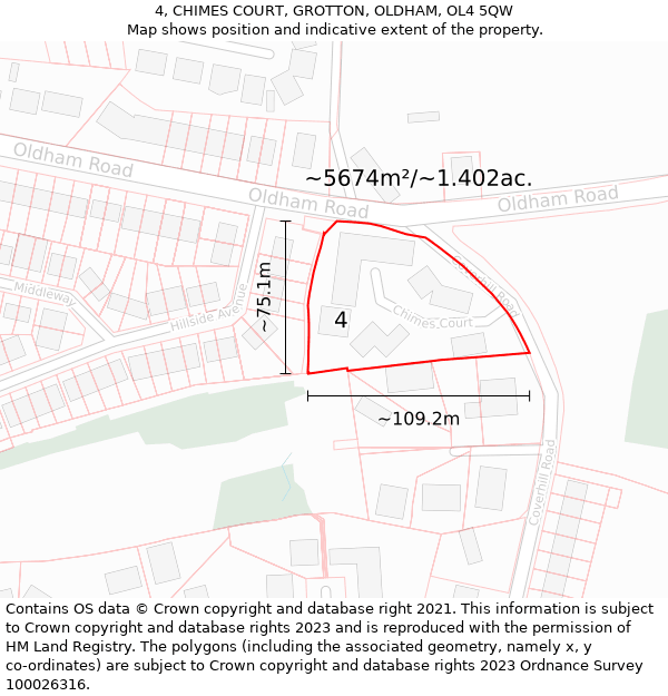 4, CHIMES COURT, GROTTON, OLDHAM, OL4 5QW: Plot and title map