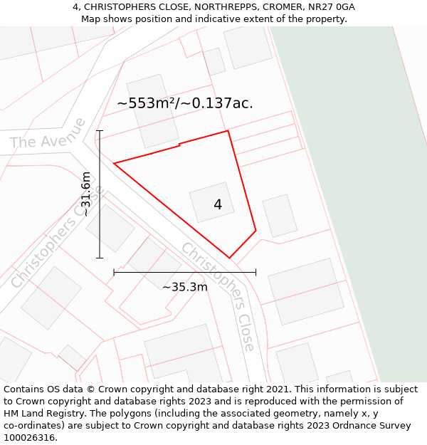 4, CHRISTOPHERS CLOSE, NORTHREPPS, CROMER, NR27 0GA: Plot and title map