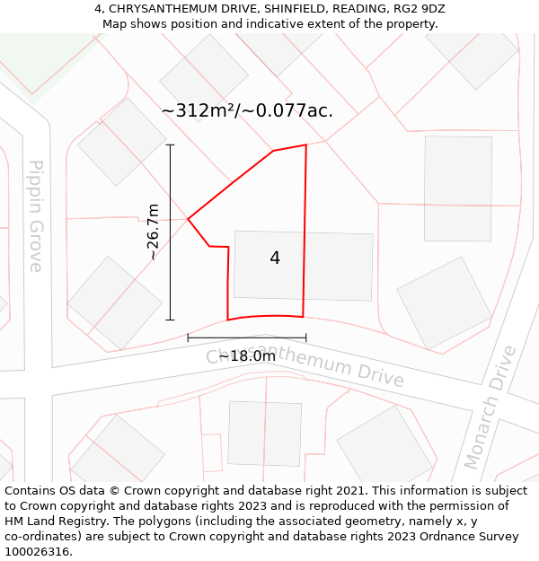 4, CHRYSANTHEMUM DRIVE, SHINFIELD, READING, RG2 9DZ: Plot and title map