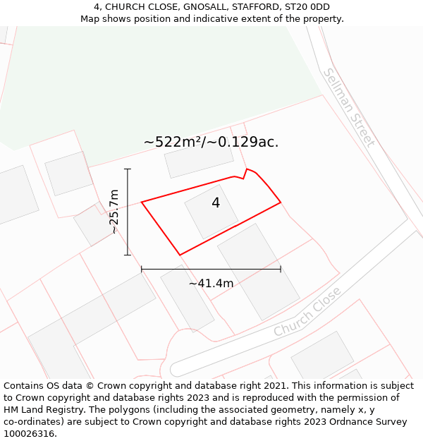 4, CHURCH CLOSE, GNOSALL, STAFFORD, ST20 0DD: Plot and title map