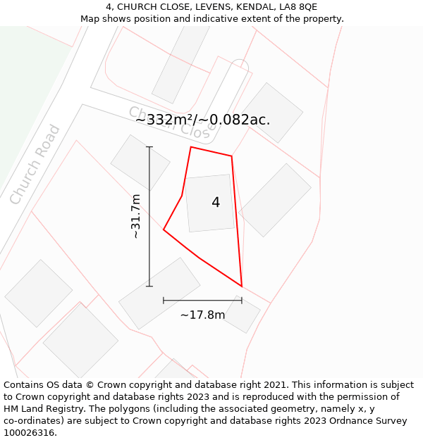 4, CHURCH CLOSE, LEVENS, KENDAL, LA8 8QE: Plot and title map