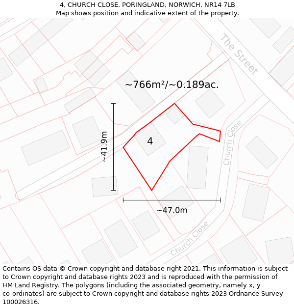 4, CHURCH CLOSE, PORINGLAND, NORWICH, NR14 7LB: Plot and title map