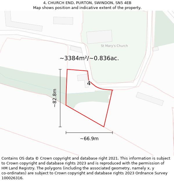 4, CHURCH END, PURTON, SWINDON, SN5 4EB: Plot and title map