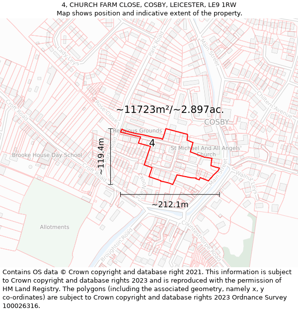 4, CHURCH FARM CLOSE, COSBY, LEICESTER, LE9 1RW: Plot and title map