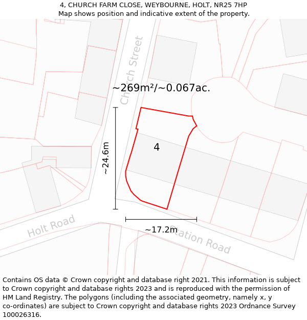 4, CHURCH FARM CLOSE, WEYBOURNE, HOLT, NR25 7HP: Plot and title map