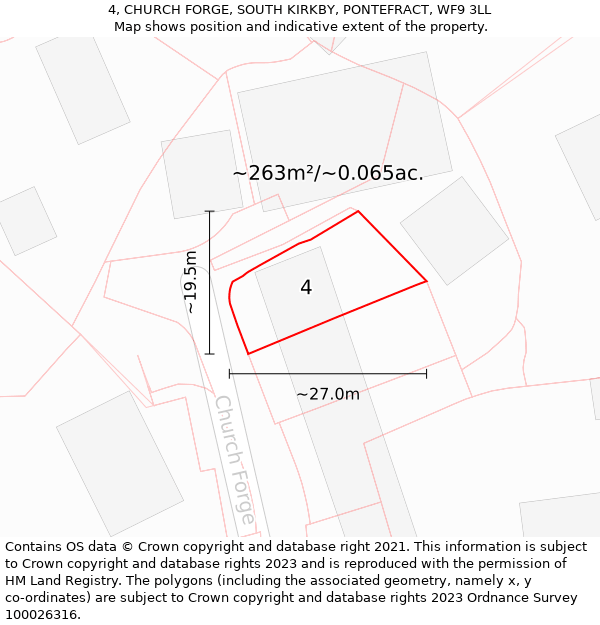 4, CHURCH FORGE, SOUTH KIRKBY, PONTEFRACT, WF9 3LL: Plot and title map