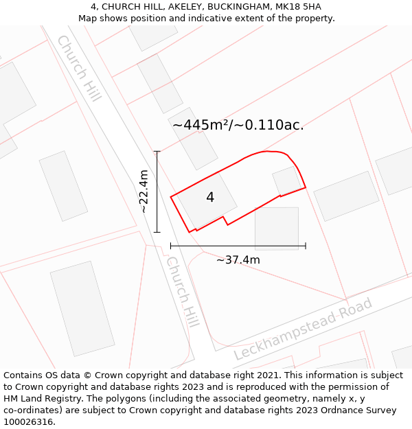 4, CHURCH HILL, AKELEY, BUCKINGHAM, MK18 5HA: Plot and title map