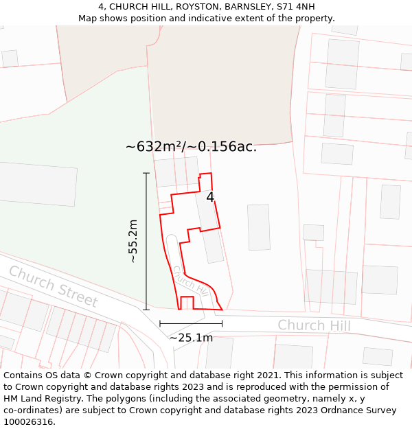 4, CHURCH HILL, ROYSTON, BARNSLEY, S71 4NH: Plot and title map