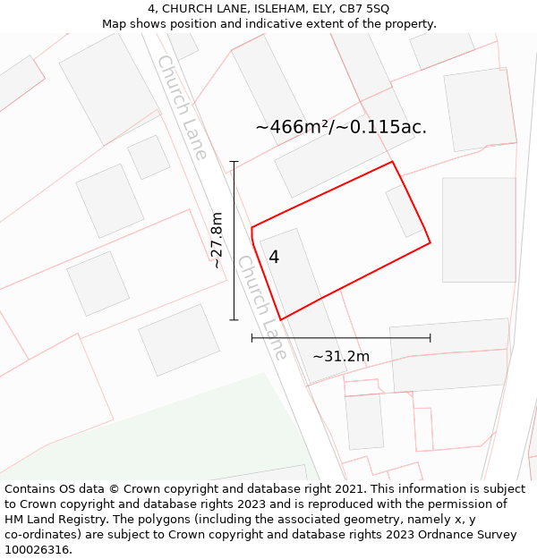 4, CHURCH LANE, ISLEHAM, ELY, CB7 5SQ: Plot and title map