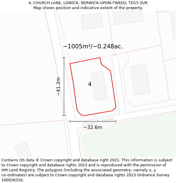 4, CHURCH LANE, LOWICK, BERWICK-UPON-TWEED, TD15 2UR: Plot and title map