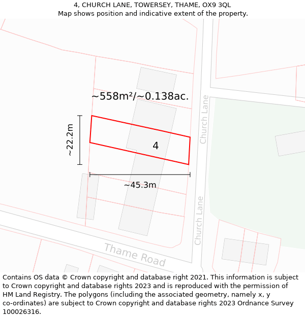 4, CHURCH LANE, TOWERSEY, THAME, OX9 3QL: Plot and title map