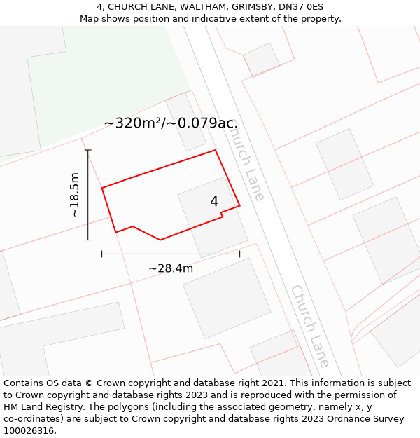 4, CHURCH LANE, WALTHAM, GRIMSBY, DN37 0ES: Plot and title map