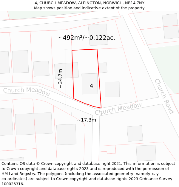 4, CHURCH MEADOW, ALPINGTON, NORWICH, NR14 7NY: Plot and title map