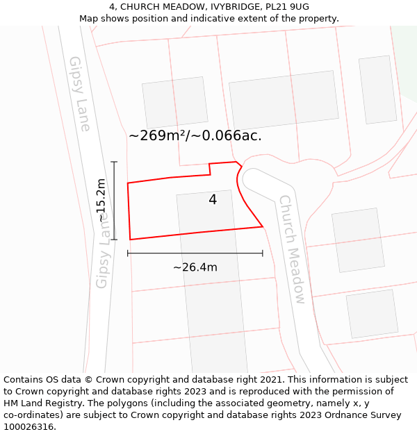 4, CHURCH MEADOW, IVYBRIDGE, PL21 9UG: Plot and title map