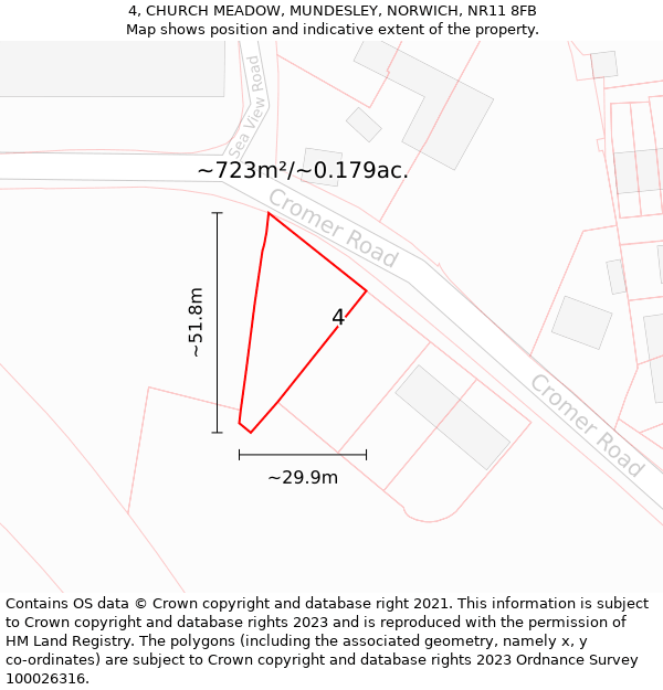 4, CHURCH MEADOW, MUNDESLEY, NORWICH, NR11 8FB: Plot and title map