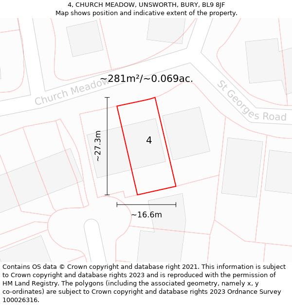 4, CHURCH MEADOW, UNSWORTH, BURY, BL9 8JF: Plot and title map