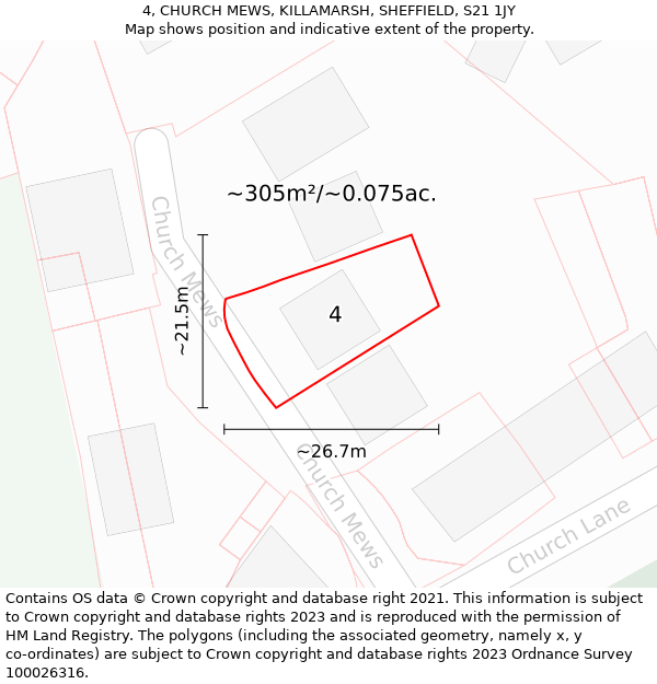 4, CHURCH MEWS, KILLAMARSH, SHEFFIELD, S21 1JY: Plot and title map