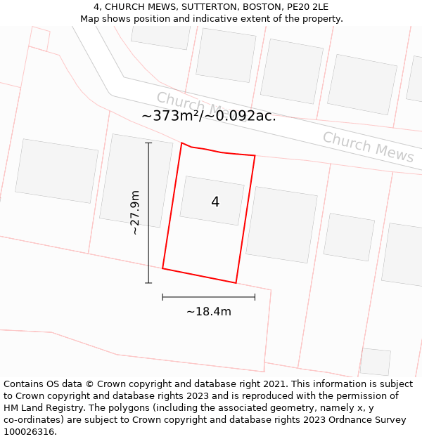 4, CHURCH MEWS, SUTTERTON, BOSTON, PE20 2LE: Plot and title map