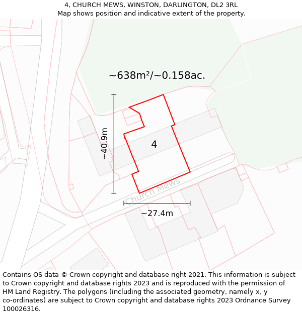 4, CHURCH MEWS, WINSTON, DARLINGTON, DL2 3RL: Plot and title map