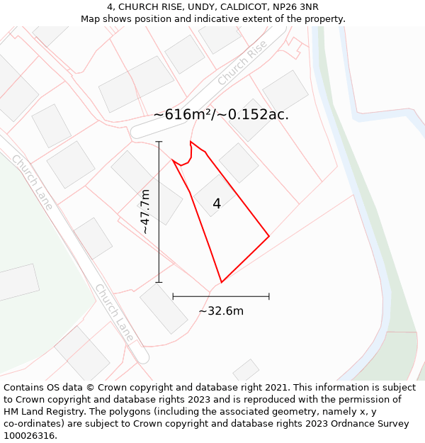 4, CHURCH RISE, UNDY, CALDICOT, NP26 3NR: Plot and title map