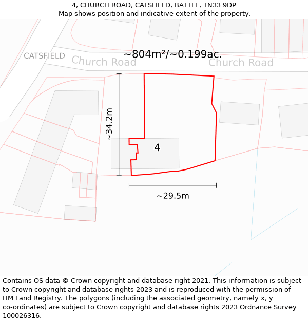 4, CHURCH ROAD, CATSFIELD, BATTLE, TN33 9DP: Plot and title map