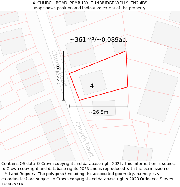 4, CHURCH ROAD, PEMBURY, TUNBRIDGE WELLS, TN2 4BS: Plot and title map