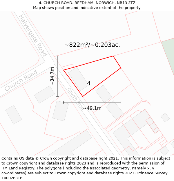 4, CHURCH ROAD, REEDHAM, NORWICH, NR13 3TZ: Plot and title map