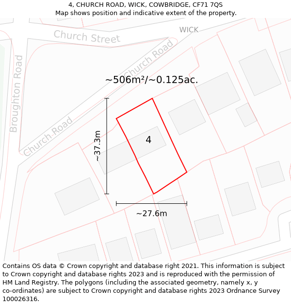 4, CHURCH ROAD, WICK, COWBRIDGE, CF71 7QS: Plot and title map