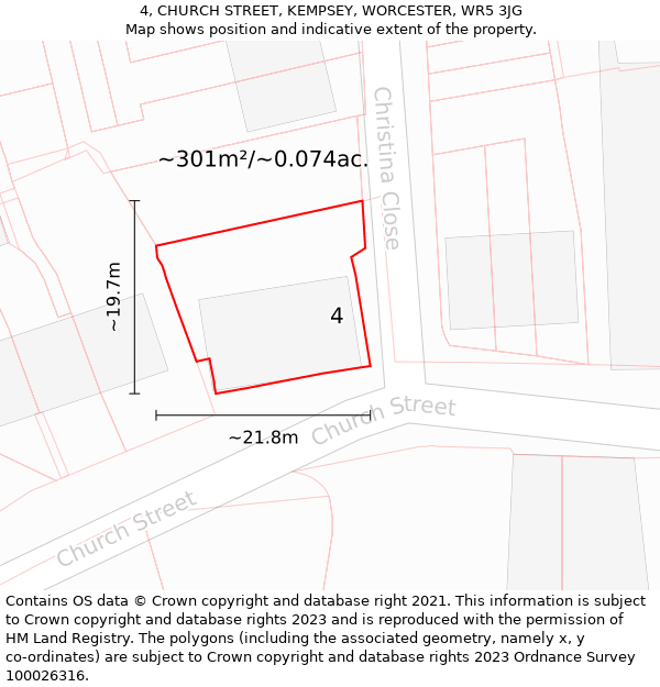 4, CHURCH STREET, KEMPSEY, WORCESTER, WR5 3JG: Plot and title map