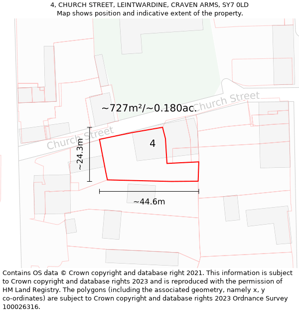 4, CHURCH STREET, LEINTWARDINE, CRAVEN ARMS, SY7 0LD: Plot and title map