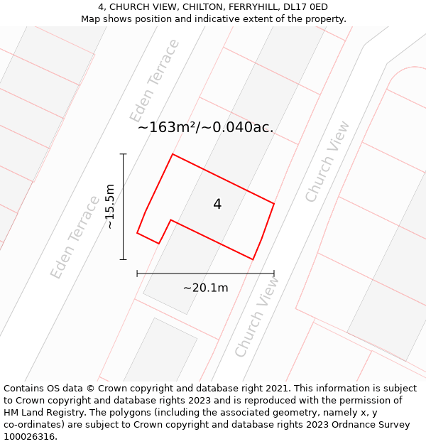 4, CHURCH VIEW, CHILTON, FERRYHILL, DL17 0ED: Plot and title map