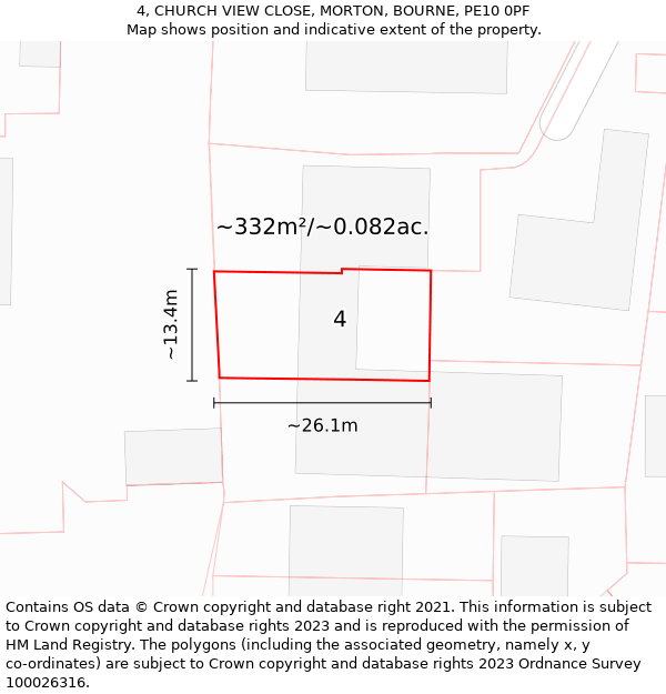 4, CHURCH VIEW CLOSE, MORTON, BOURNE, PE10 0PF: Plot and title map