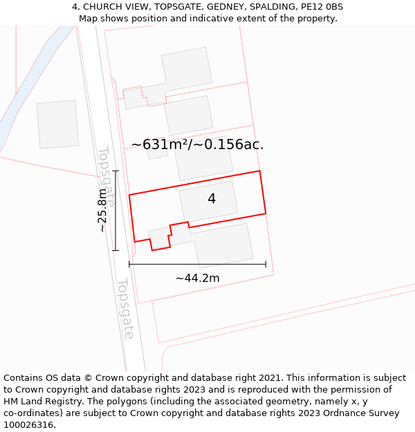 4, CHURCH VIEW, TOPSGATE, GEDNEY, SPALDING, PE12 0BS: Plot and title map