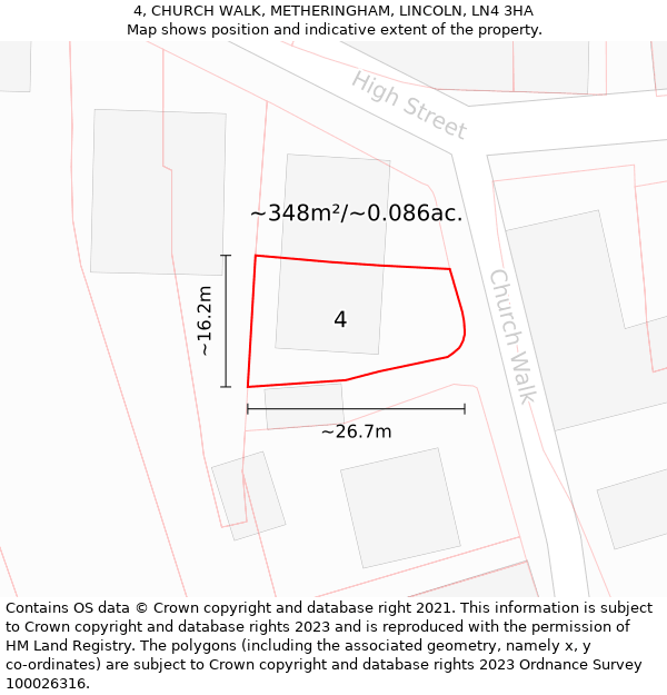 4, CHURCH WALK, METHERINGHAM, LINCOLN, LN4 3HA: Plot and title map