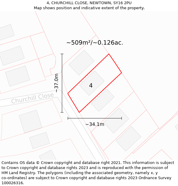 4, CHURCHILL CLOSE, NEWTOWN, SY16 2PU: Plot and title map