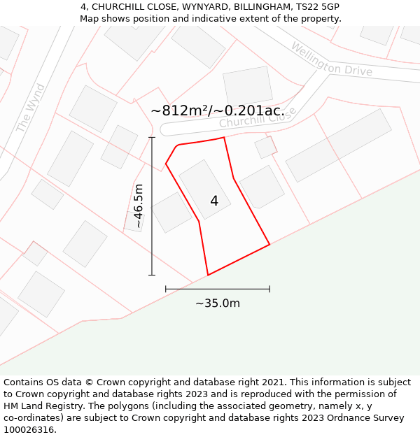 4, CHURCHILL CLOSE, WYNYARD, BILLINGHAM, TS22 5GP: Plot and title map